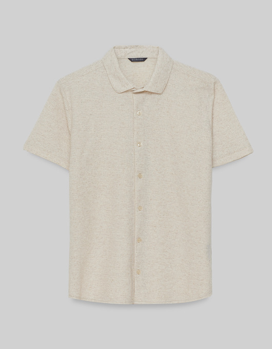 koszule męskie Koszula canonica 00530 na krótki rękaw beżowy slim fit