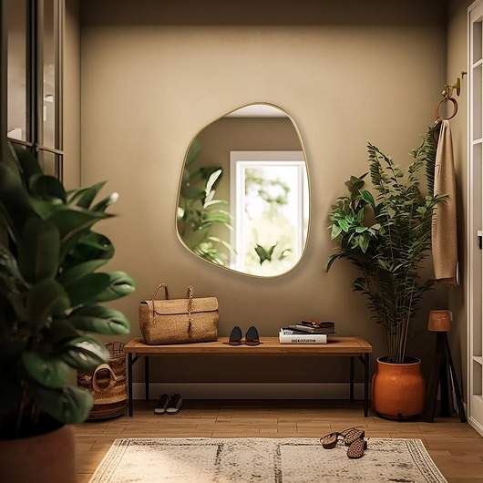 lustra stojące i wiszące Lustro ścienne asymetryczne 55x75 cm w złota ramie MDF