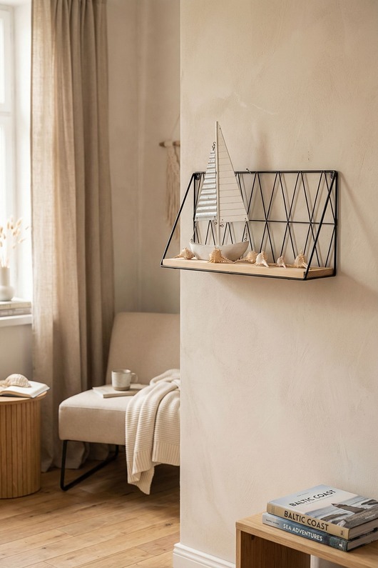 półki Półka wisząca loft drut i drewno czarna