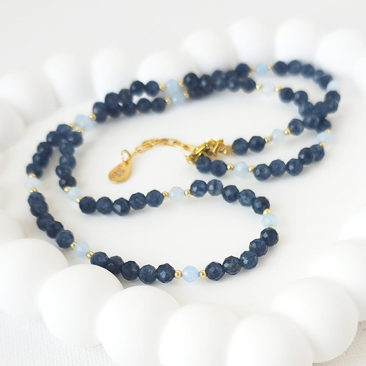 korale Naszyjnik z kamieni naturalnych: chalcedon, akwamaryn