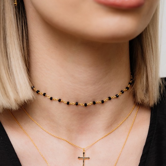 chokery Choker naszyjnik onyksy srebro 925 pozłacane
