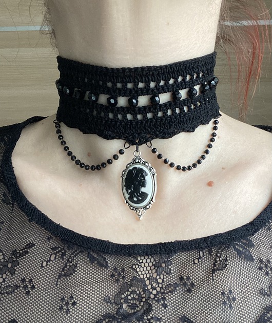 chokery Czarny choker naszyjnik gotycki z Kameą