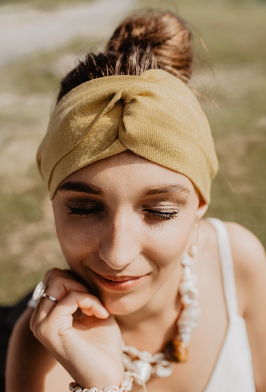 Lniana opaska do włosów, turban, MANGO Yanowska