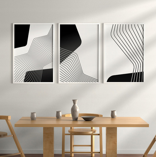 plakaty Zestaw 3 czarno-białych plakatów geometrycznych, minimalistycznych.