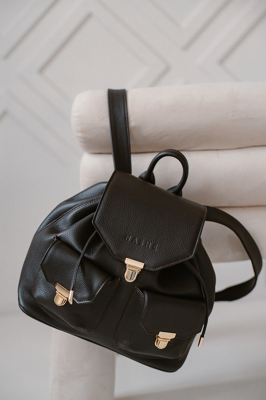 plecaki Plecak z kieszeniami - skórzany - damski - brąz ciemny