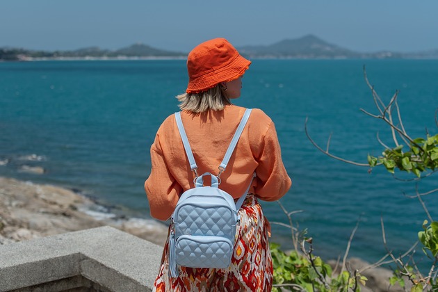 plecaki Skórzany Plecaczek Flawia PIK baby blue szewro