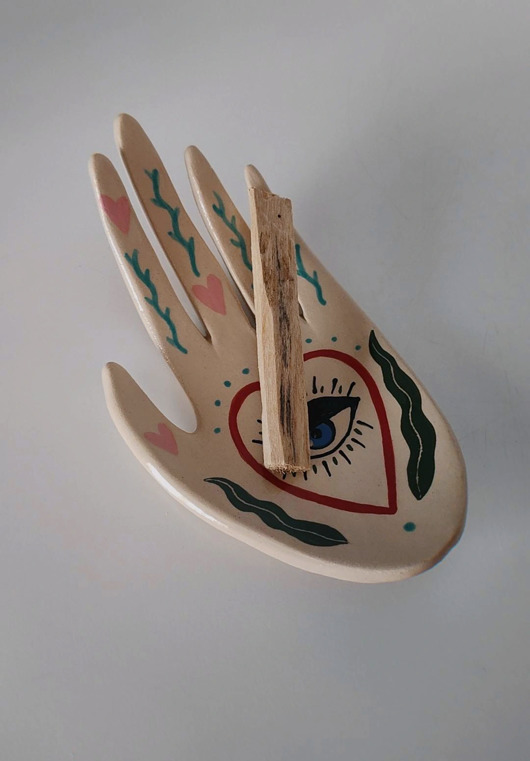 pojemniki na biżuterię Dłoń ceramiczna oko w sercu