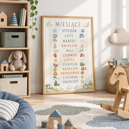 obrazy i plakaty do pokoju dziecięcego Plakat edukacyjny MIESIĄCE dla chłopca