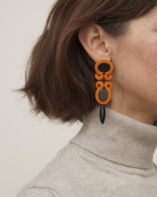 kolczyki soutache Pomarańczowe kolczyki z onyksem - długie