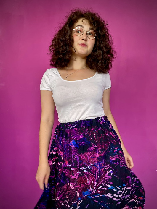 spódnice midi Czarno-różowa SPÓDNICA midi, autorski print rafa (100% wiskoza)