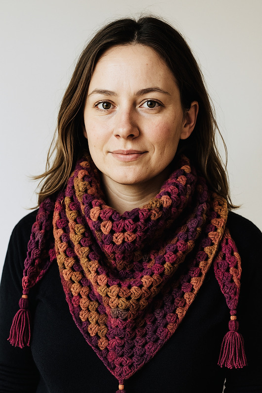 szale damskie Ciepła kolorowa  chusta Granny z chwostami ręcznie robiona