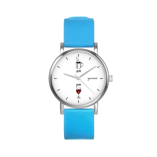 zegarki damskie Zegarek mały - Kawa i wino - silikonowy, niebieski