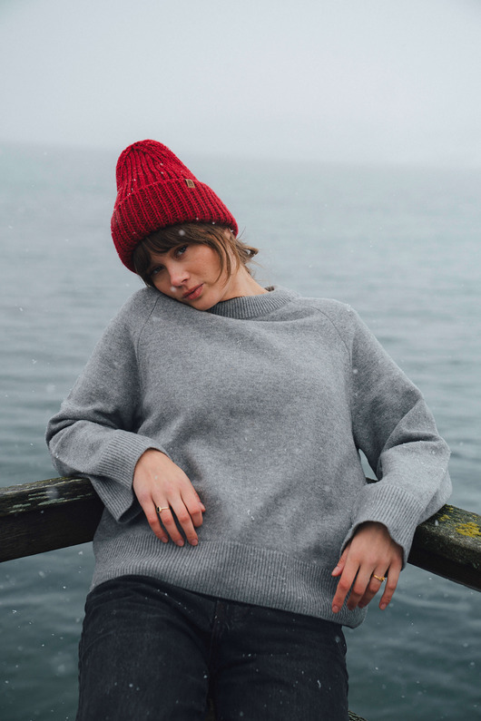 swetry damskie  BARIBAL Szary Sweter Oversize a la bluza Wełniana 100% Merino RWS XS/S