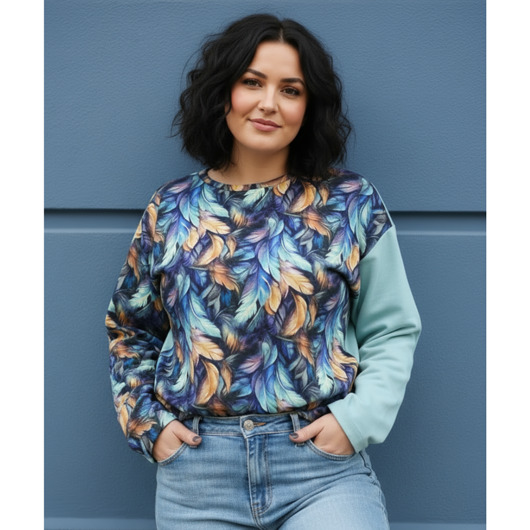 bluza bez kaptura damska Nietypowa bluza bawełniana - Kolorowe Pióra