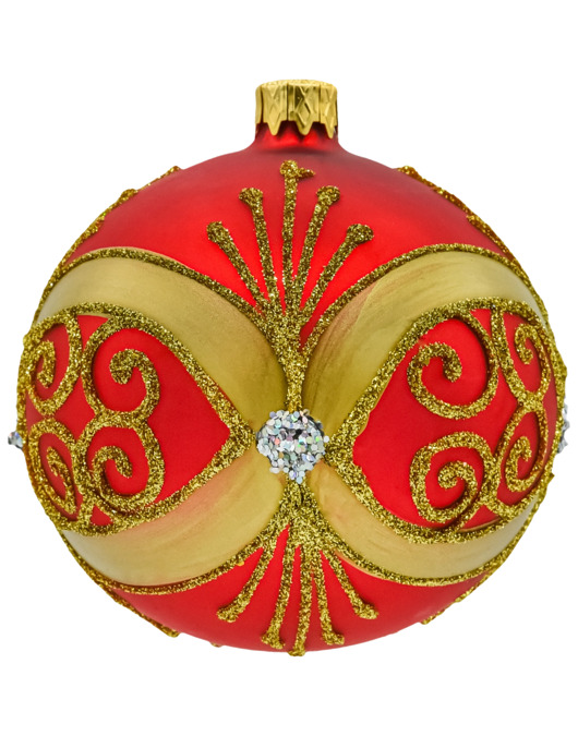 ozdoby choinkowe Bombka czerwona ze złotymi zdobieniami: 6 sztuk