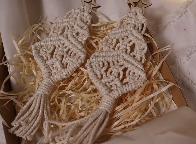 dekoracje świąteczne Ozdoba Bożonarodzeniowa - zestaw makramowych choinek