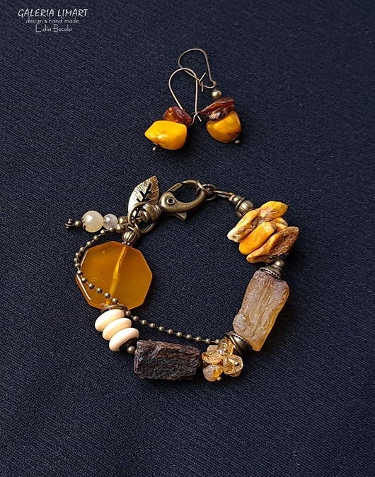 bransoletki z kamieni naturalnych Bransoleta unikat z mixu minerałów. Boho z nutą vintage Prezent lux