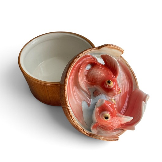 dodatki - różne Porcelanowe puzderko z rybkami koi Lefard