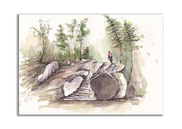 grafiki i ilustracje Rower MTB, góry. Jesenik. Grafika ręcznie malowana