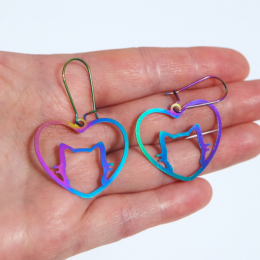 kolczyki - inne Kolekcja Starlight - kolczyki Kot w sercu - stal