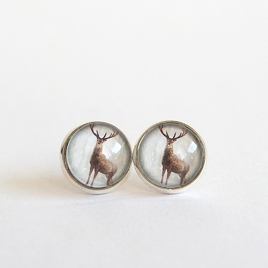 kolczyki szklane Kolczyki - Jeleń 3 - wkrętki, sztyfty, małe