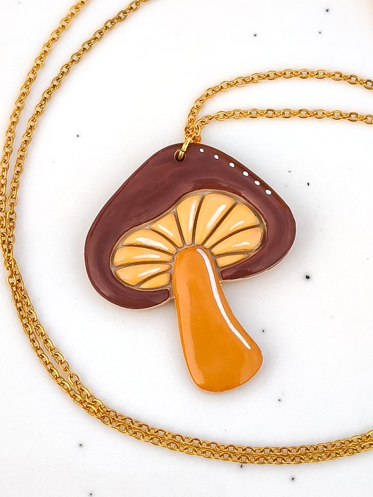 wisiory Naszyjnik z grzybem, podgrzybek, brązowy grzyb, amulet na jesień, boho