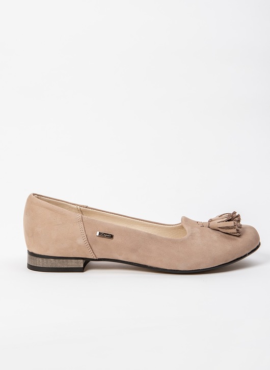 sandały i klapki damskie ELEGANCKIE BALERINY NA OBCASIE - SKÓRA NATURALNA - MODEL 009 - KOLOR LATTE