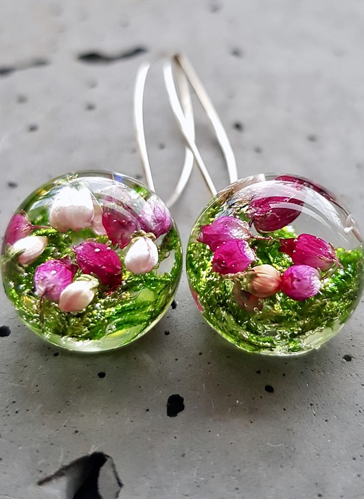 Kolczyki srebrne z mchem i wrzosem Grol Jewellery