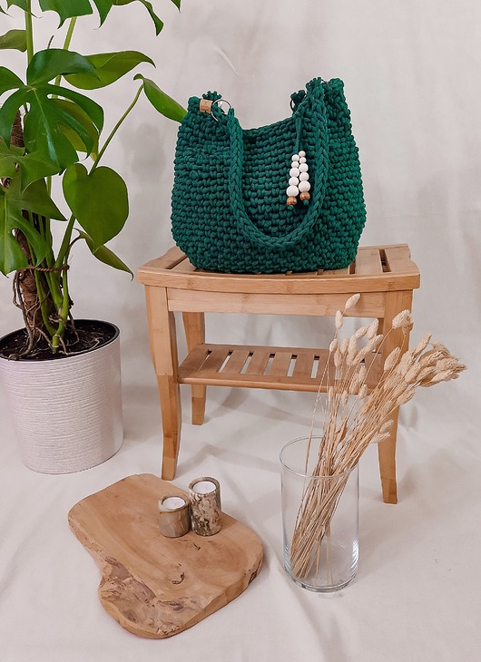 torby na ramię Duża torba ze sznurka na ramię Belly bag - leśna