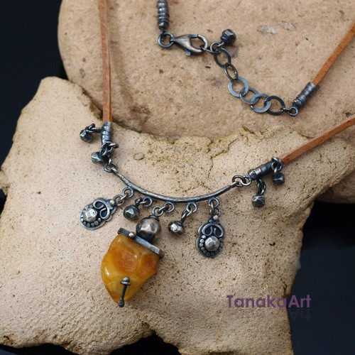 GYPSY Boho (023)  Naszyjnik z bursztynem  tanakaArt