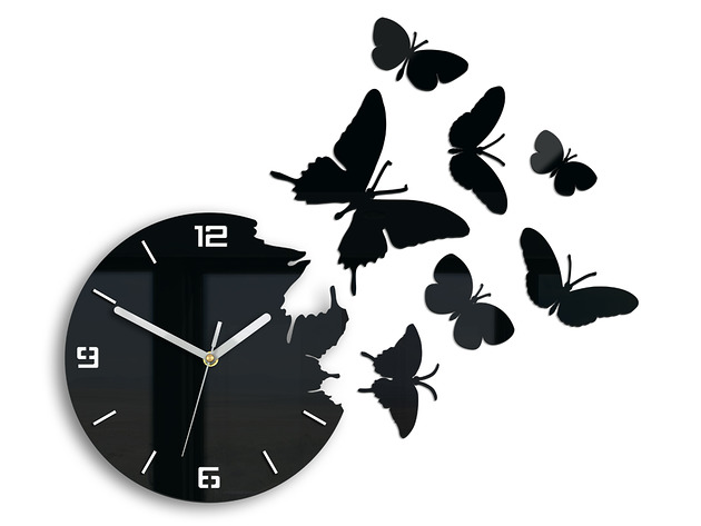 Zegar ścienny Motyle 3D czarne x 8 sztuk ModernClock