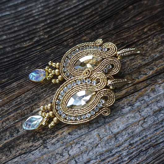 Biżuteria ślubna Boho  kolczyki soutache- złote