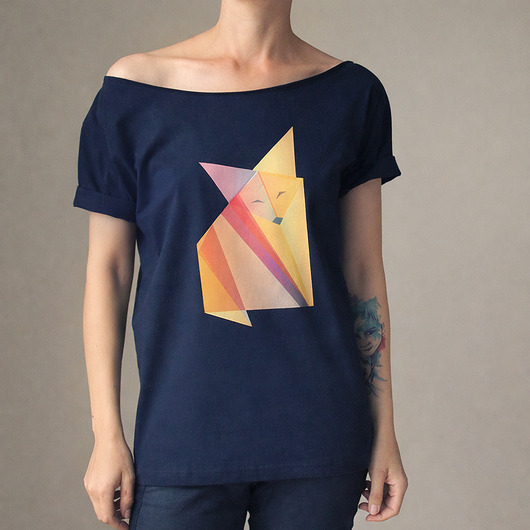 t-shirt damskie Lis origami czarny Oversize