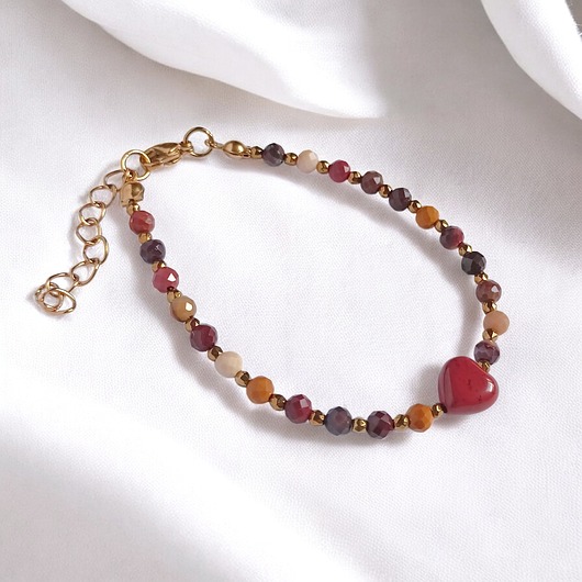 bransoletki z kamieni naturalnych Bransoletka z serduszkiem : mokait, jaspis królewski