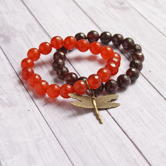 bransoletki z kamieni naturalnych Jesienny komplet bransoletek z ważką