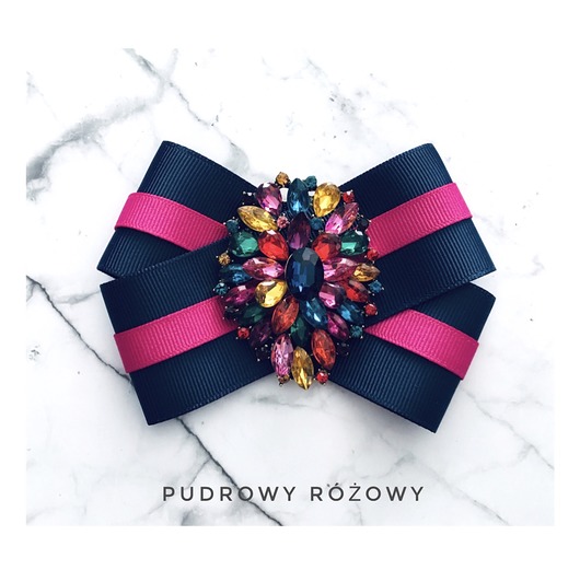 broszki Brosza granat i fuksja z ogromnym kolorowym kryształem