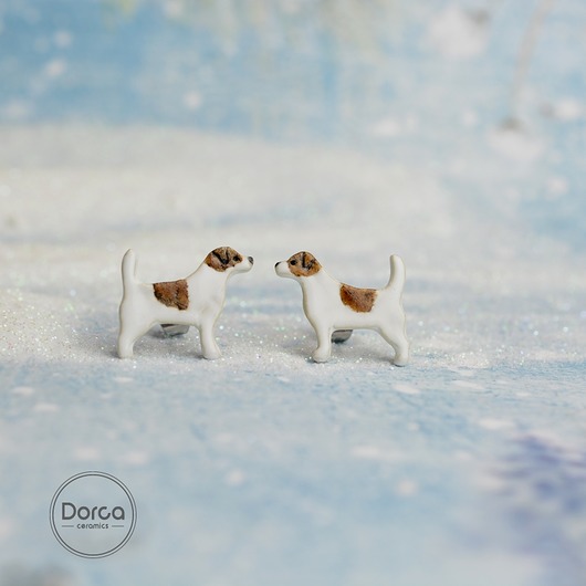 Jack russell terrier mini- ceramiczne kolczyki Dorca
