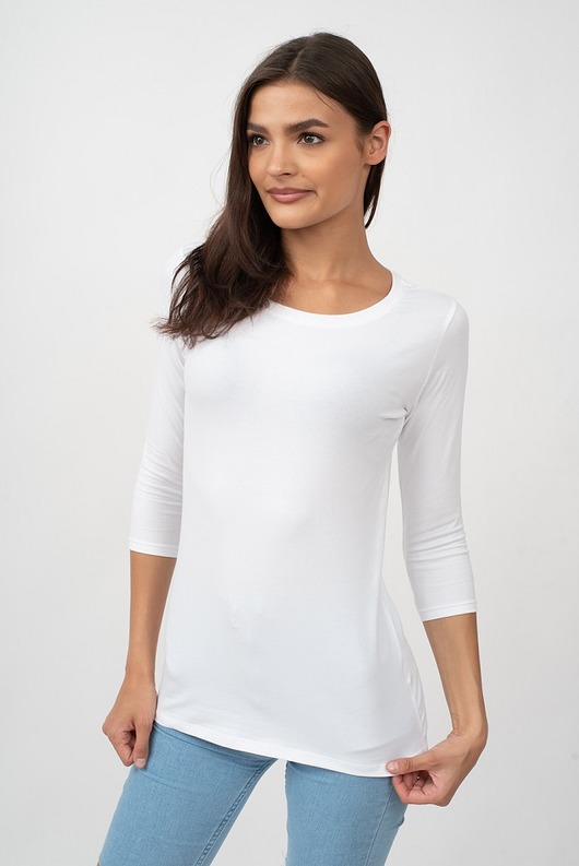 t-shirt damskie Bluzka rękaw 3/4 biała