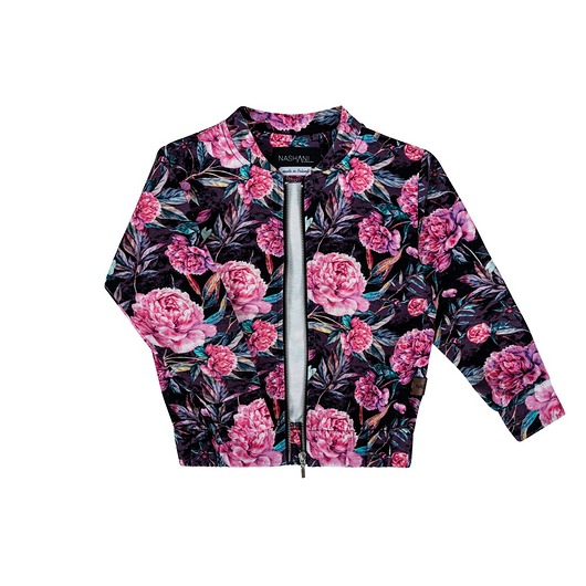 bluzy dla dziewczynki Bluza bomberka ze stójką dziecięca różowe kwiaty