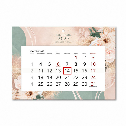 kalendarze i plannery Kalendarz Ścienny Pojedynczy 2027 Romantic Flowers A4