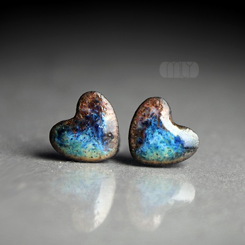 kolczyki ceramiczne Kosmiczne Serca/stal chirugiczna/