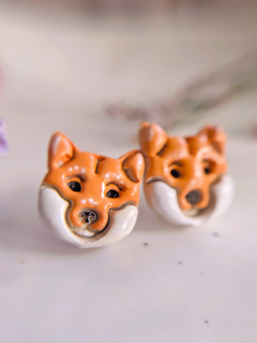 kolczyki z masy plastycznej Kolczyki pieski shiba inu z wizerunkiem shiba inu, biżuteria z shiba akita inu