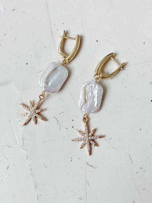 kolczyki z mosiądzu Kolczyki  z perłą i gwiazdą