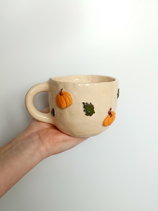 filiżanki Ceramiczna jesienna filiżanka w dynie i listki