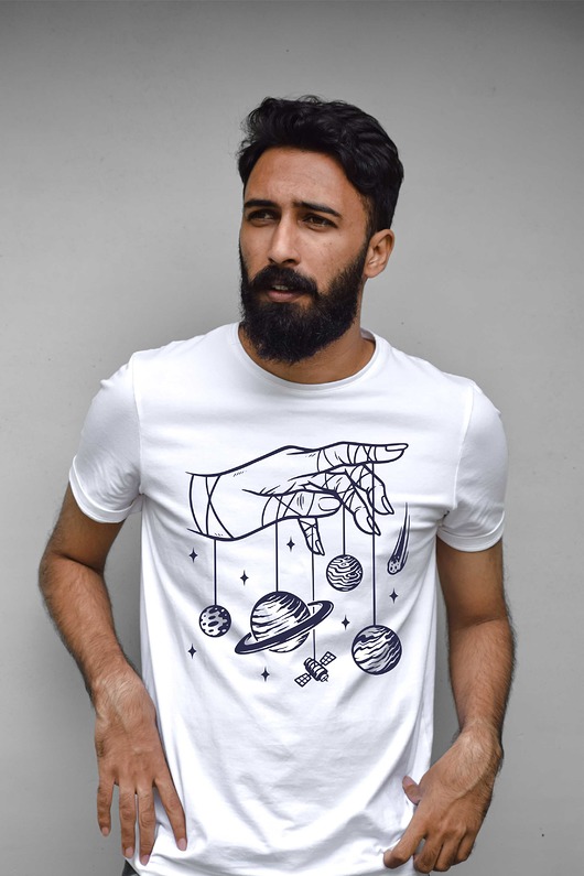 t-shirty męskie Koszulka z nadrukiem Wszechświat w dłoni