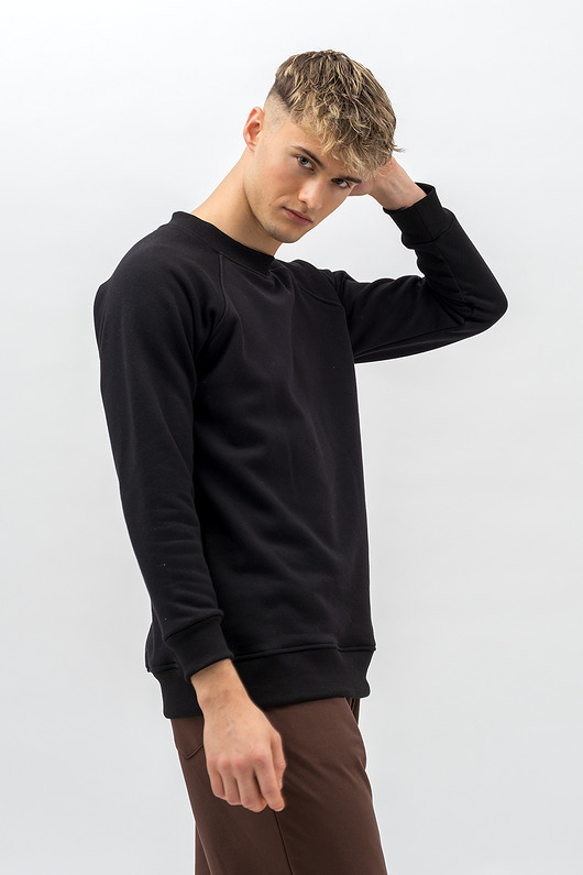 bluzy męskie Bluza raglan  basic ciepła ,,VOLKAN" czarny