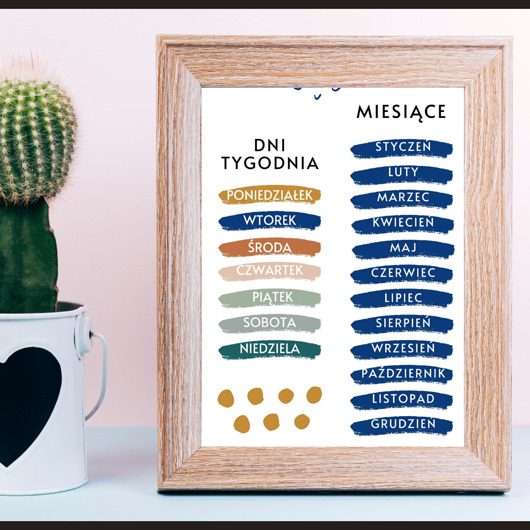 obrazy i plakaty do pokoju dziecięcego plakat  edukacyjny dni tygodnia, miesiące