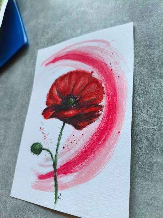 obrazy Mak z serii Kwiaty akwarela A5 obraz natura łąka kolekcja