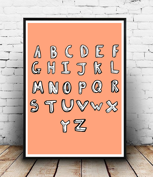 plakat A4 alfabet łososiowy MUKI design
