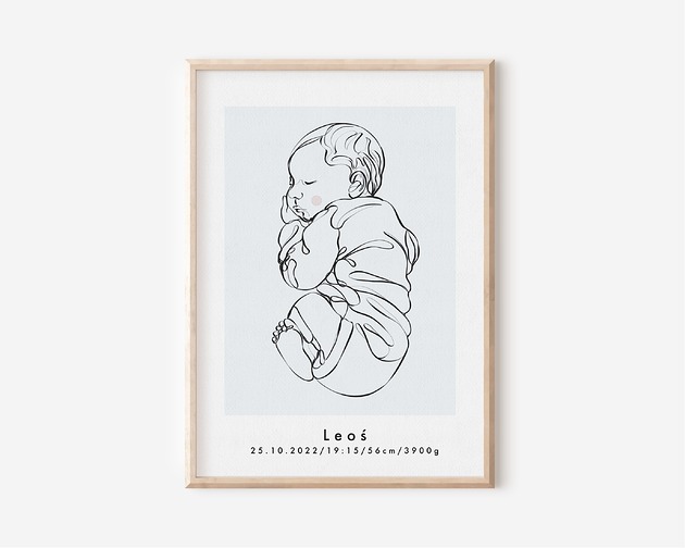 obrazy i plakaty do pokoju dziecięcego Metryczka - PLAKAT LINE ART Chłopiec